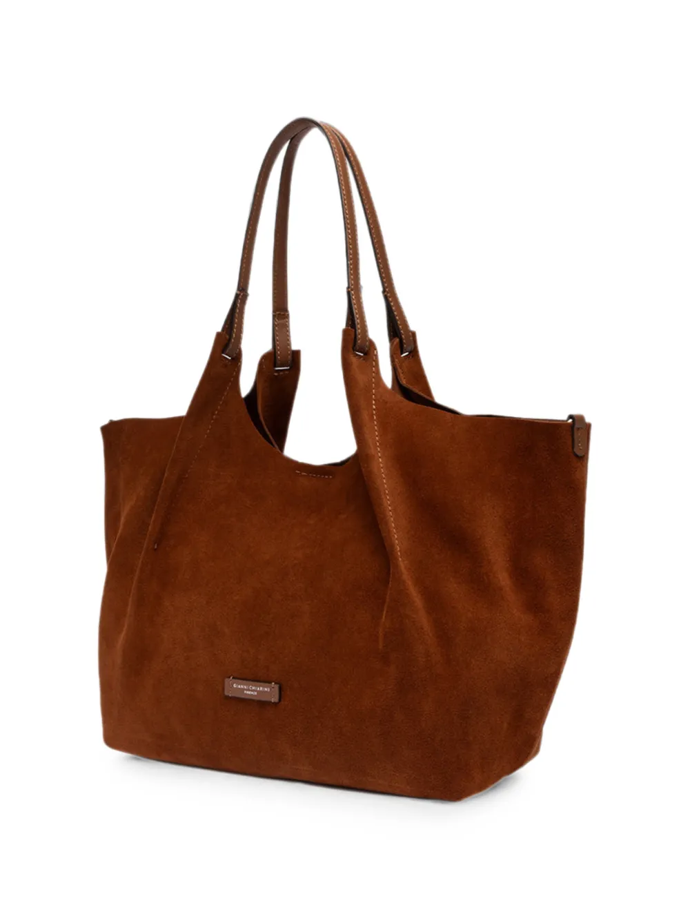 GIANNI CHIARINI Schoudertas met suède afwerking en logopatch Bruin