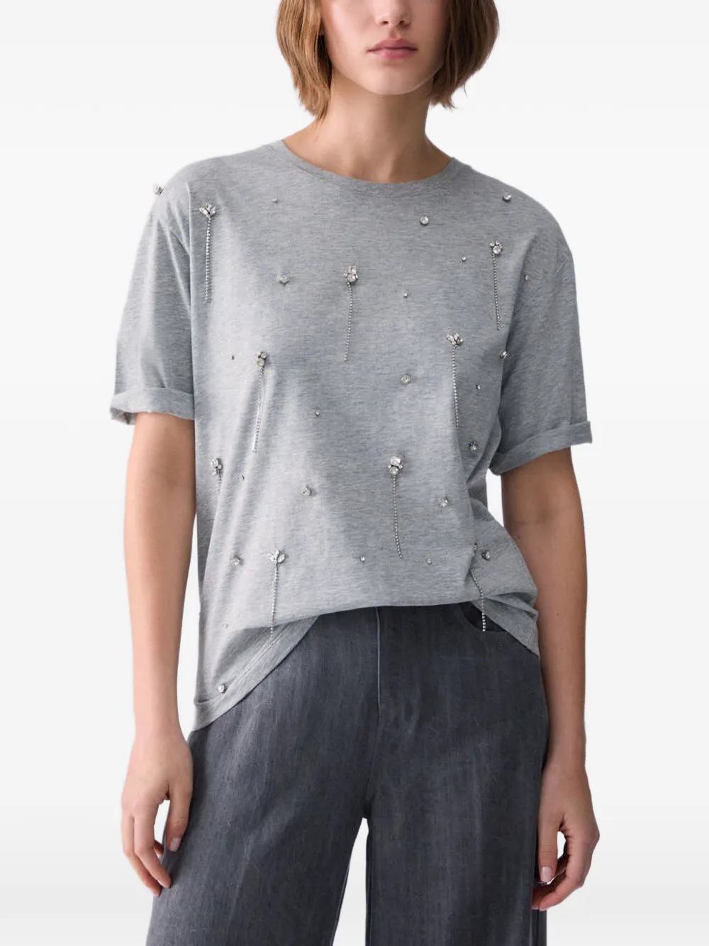 LIU JO T-shirt verfraaid met kristallen Grijs