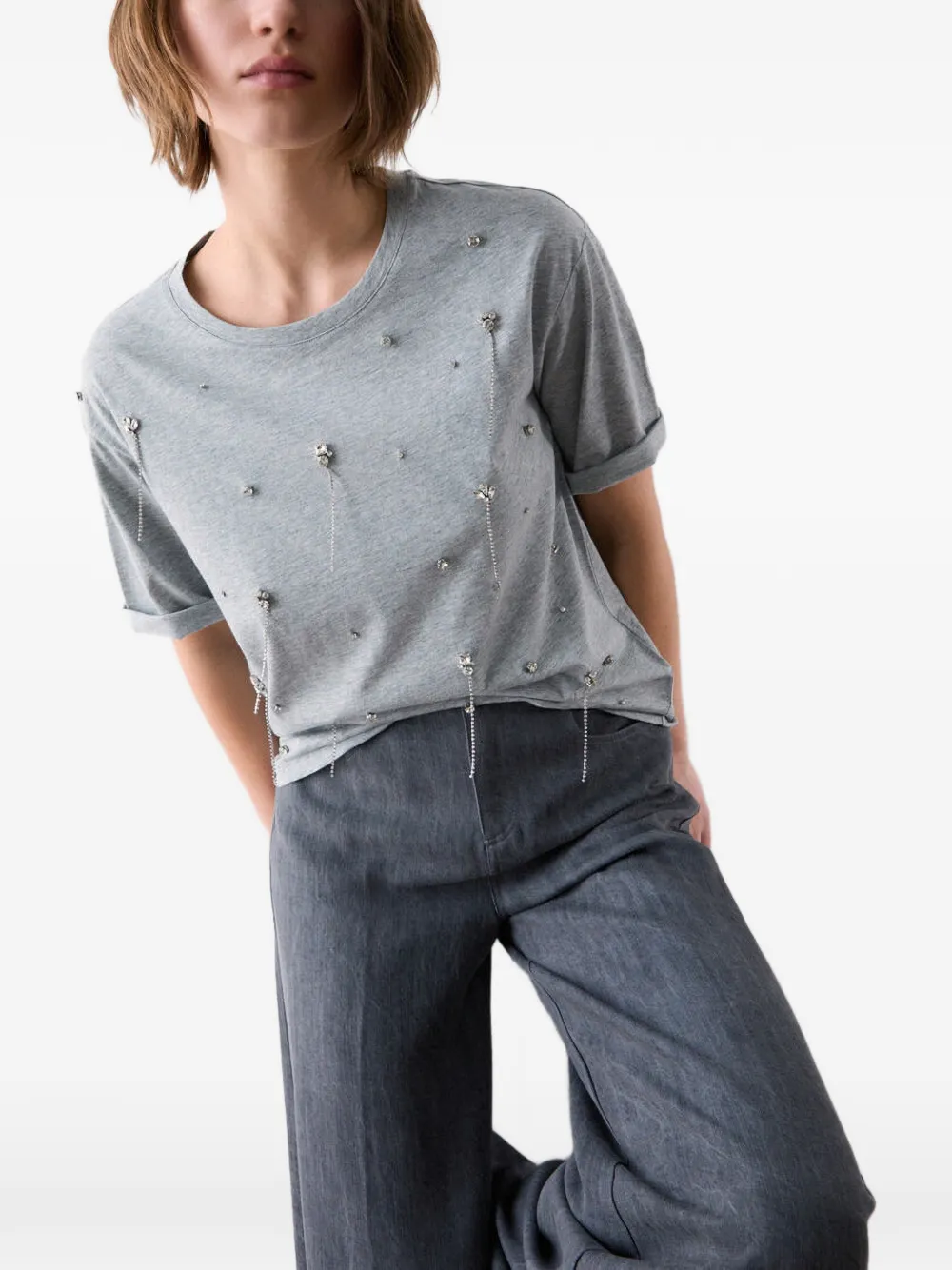 LIU JO T-shirt verfraaid met kristallen Grijs