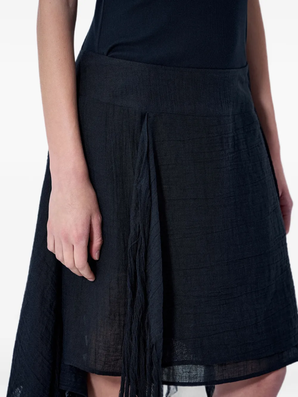 Yohji Yamamoto Asymmetrische gelaagde midi-rok met franje Zwart