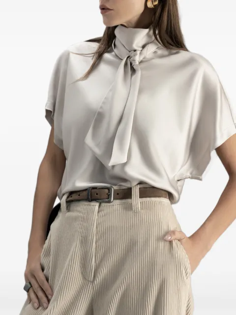 Brunello Cucinelli tie-neck short-sleeve blouse