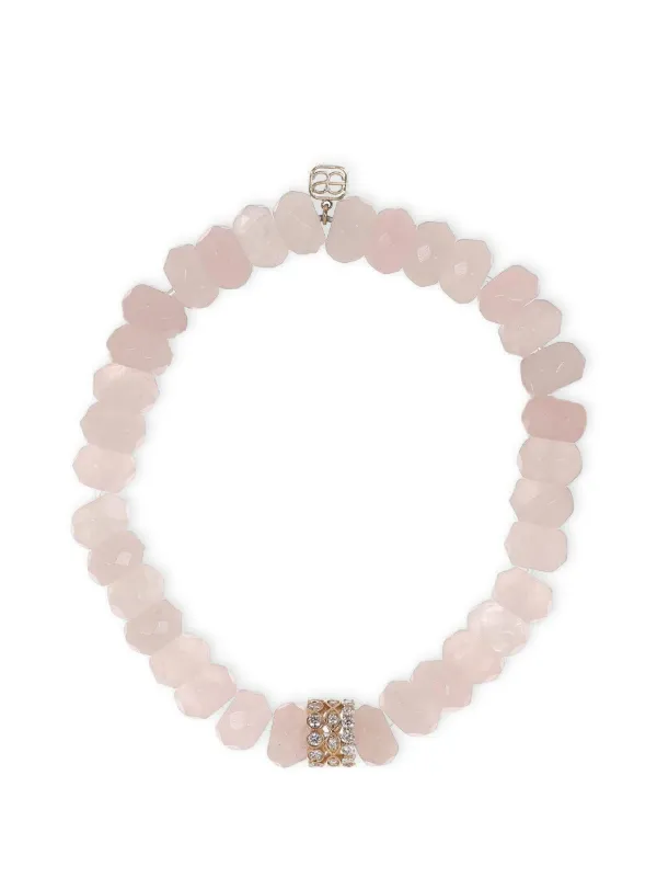 Sydney Evan Rose-quartz and Diamond Beaded Bracelet in Gold