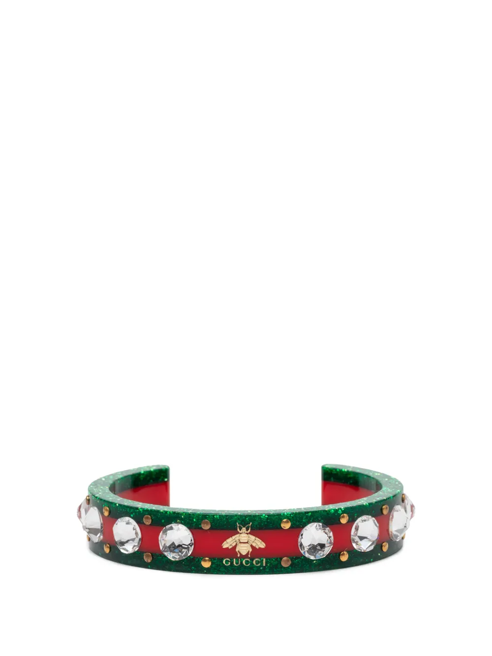 Gucci Pre-Owned Bracciale rigido con resina e strass 2016-2026 - Verde