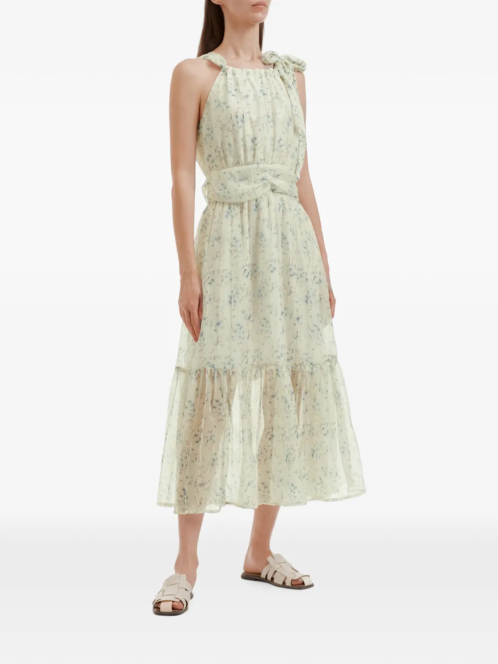 b+ab Gelaagde midi-jurk met bloemenprint Beige
