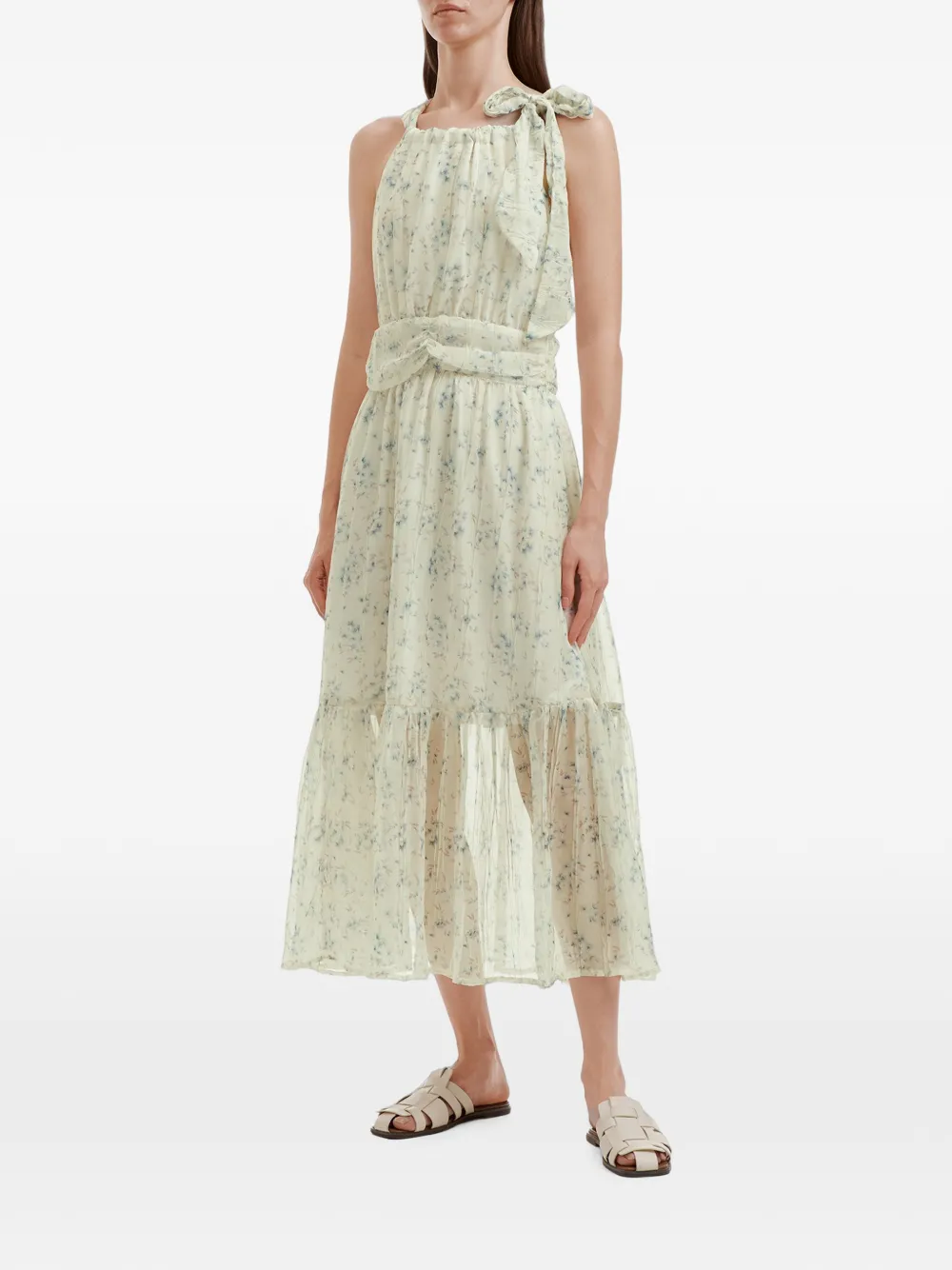 b+ab Gelaagde midi-jurk met bloemenprint Beige
