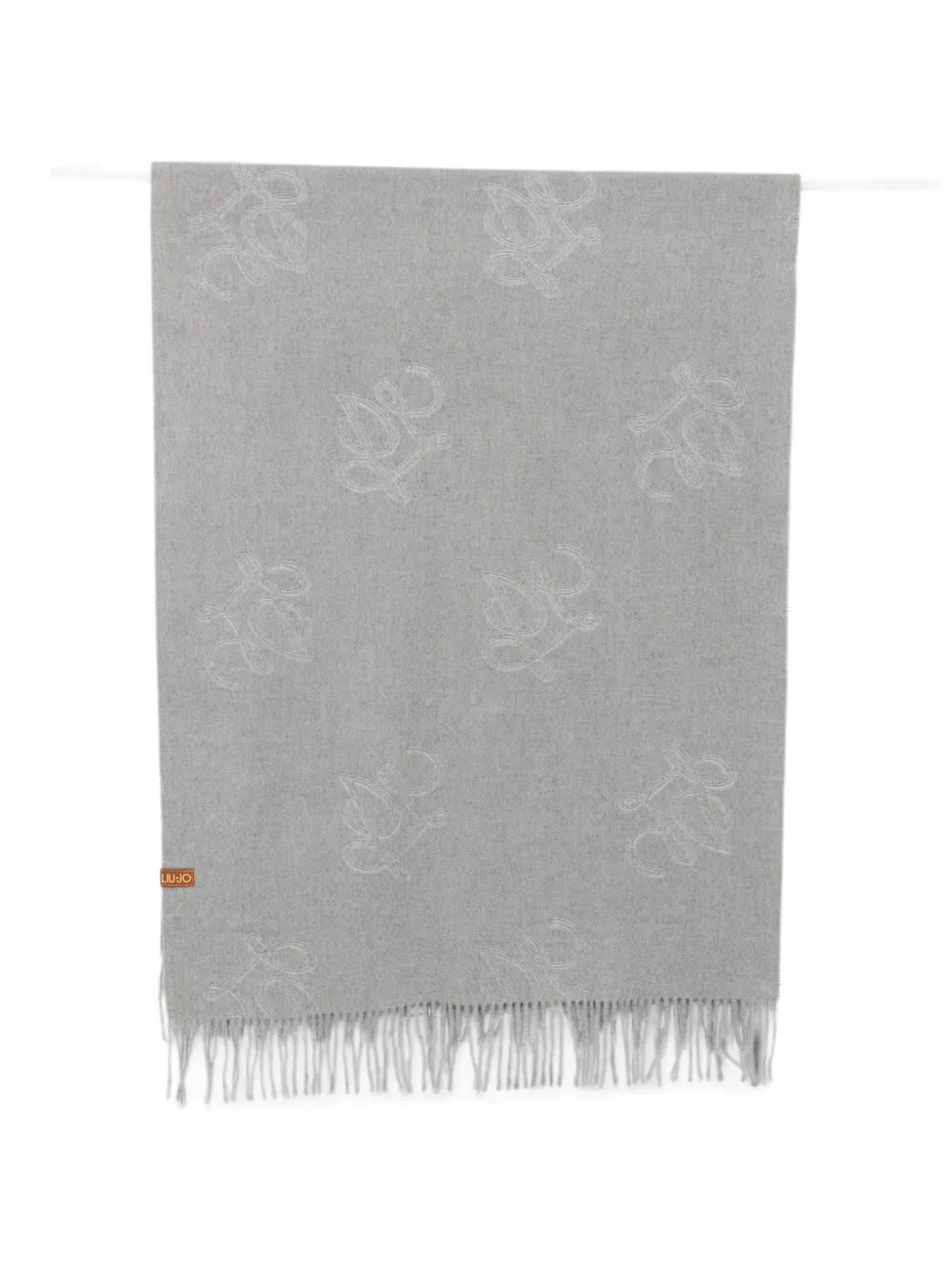 LIU JO monogram-embroidered fringed scarf - Grau