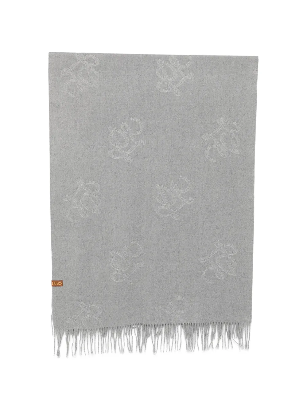 LIU JO monogram-embroidered fringed scarf - Grigio