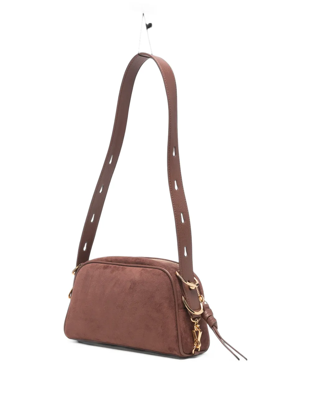 Love Moschino logo-plaque faux-suede shoulder bag Bruin