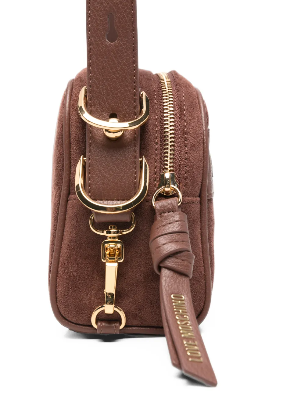 Love Moschino logo-plaque faux-suede shoulder bag Bruin