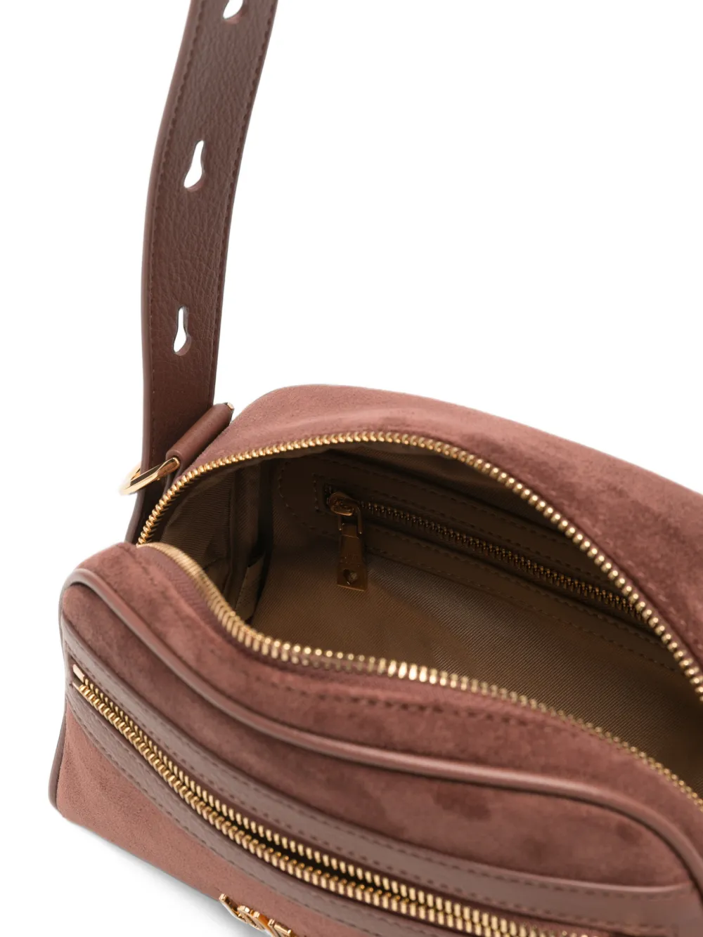 Love Moschino logo-plaque faux-suede shoulder bag Bruin