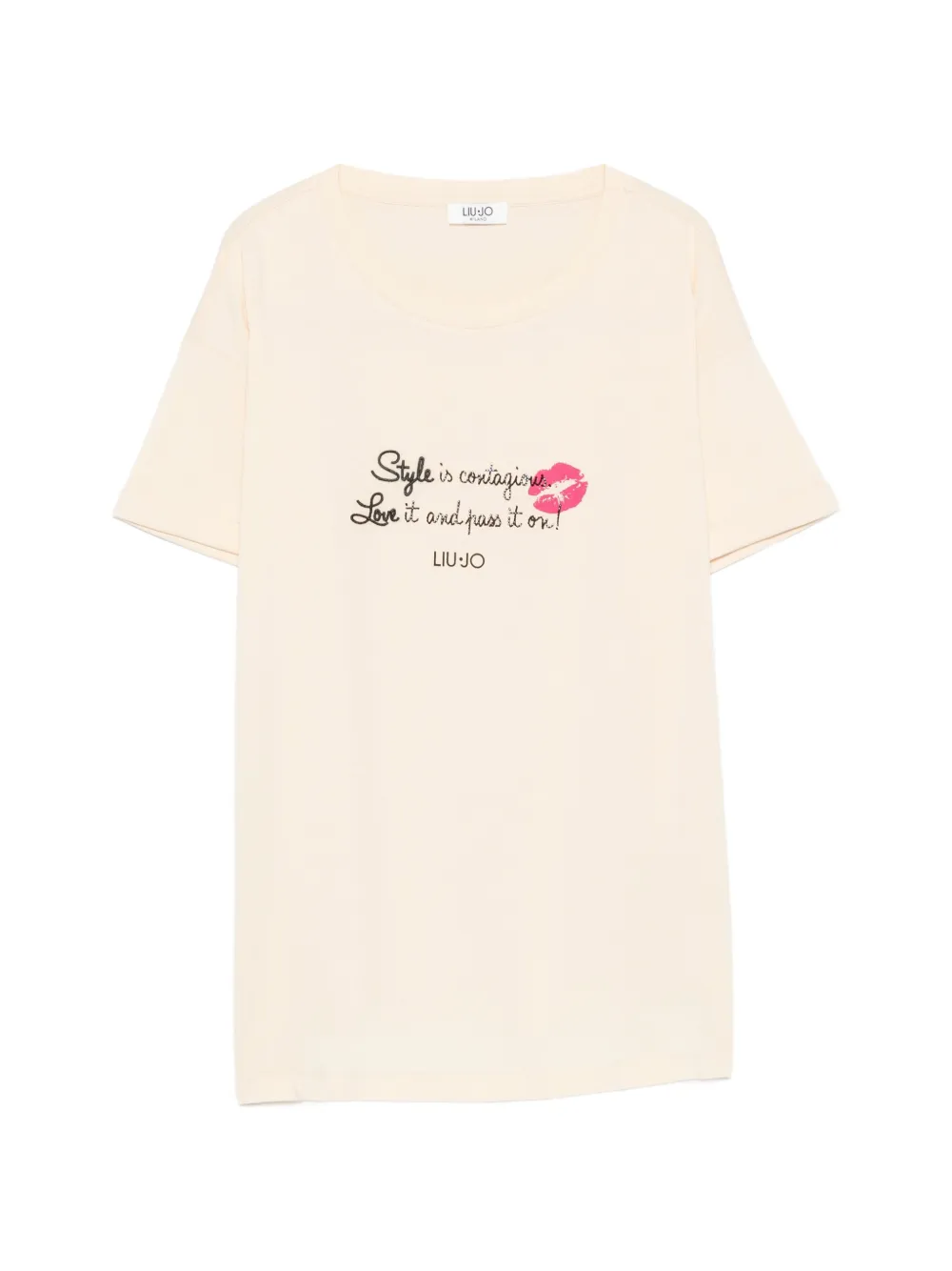 LIU JO crystal-embellished graphic-print T-shirt - Nude