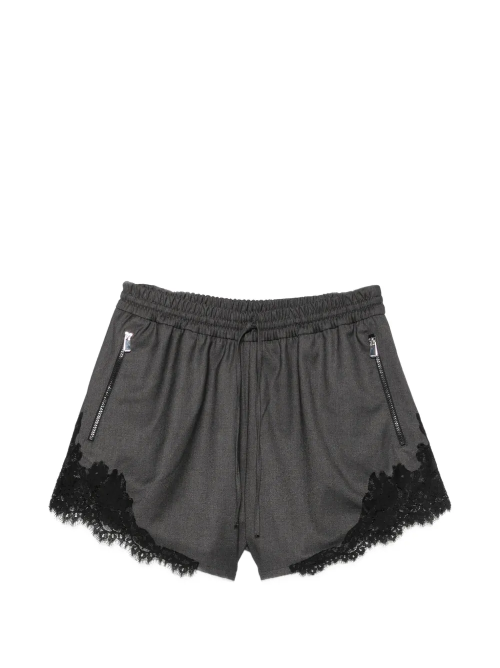 PINKO lace-trim drawstring short - Grey