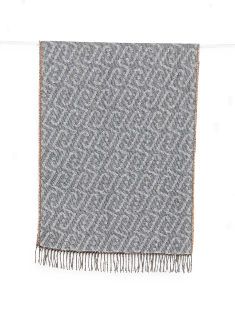 LIU JO monogram-pattern fringed scarf - Blau