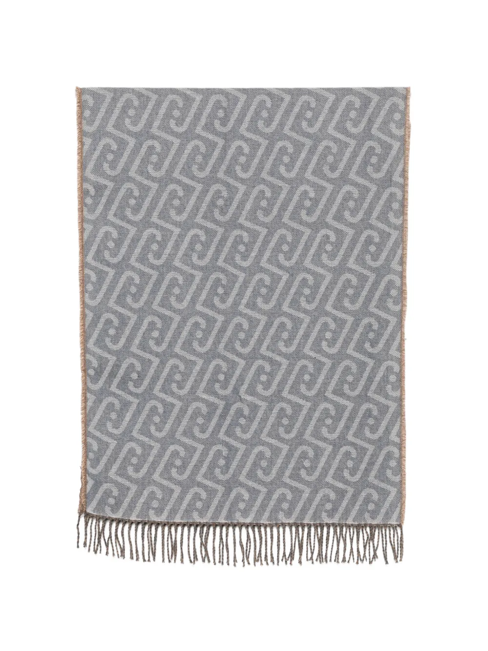LIU JO monogram-pattern fringed scarf - Blu