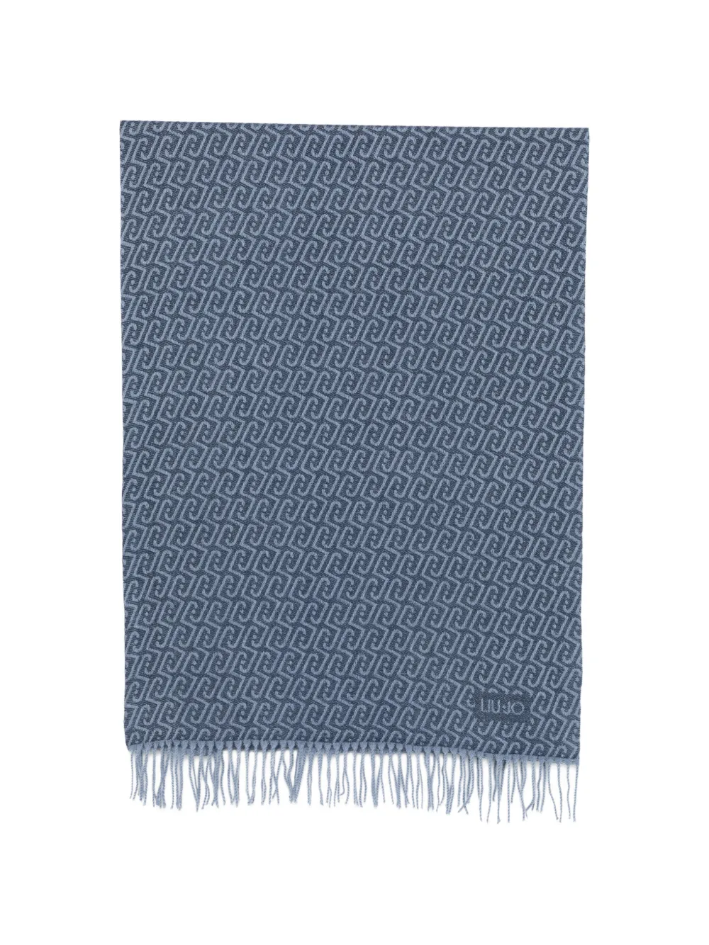 LIU JO logo-pattern fringed scarf - Blu