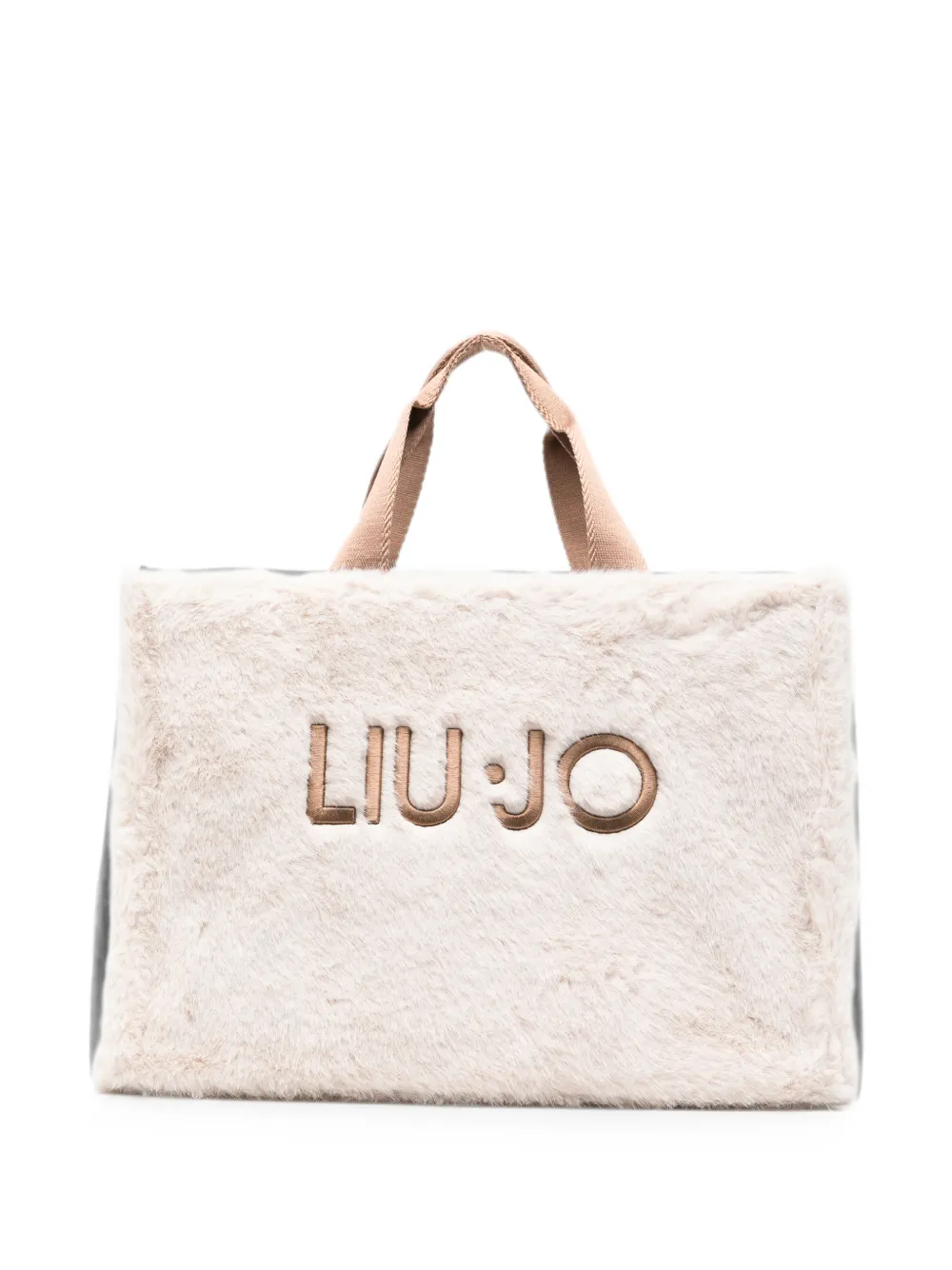 LIU JO faux-fur logo-embroidered tote bag - Nude