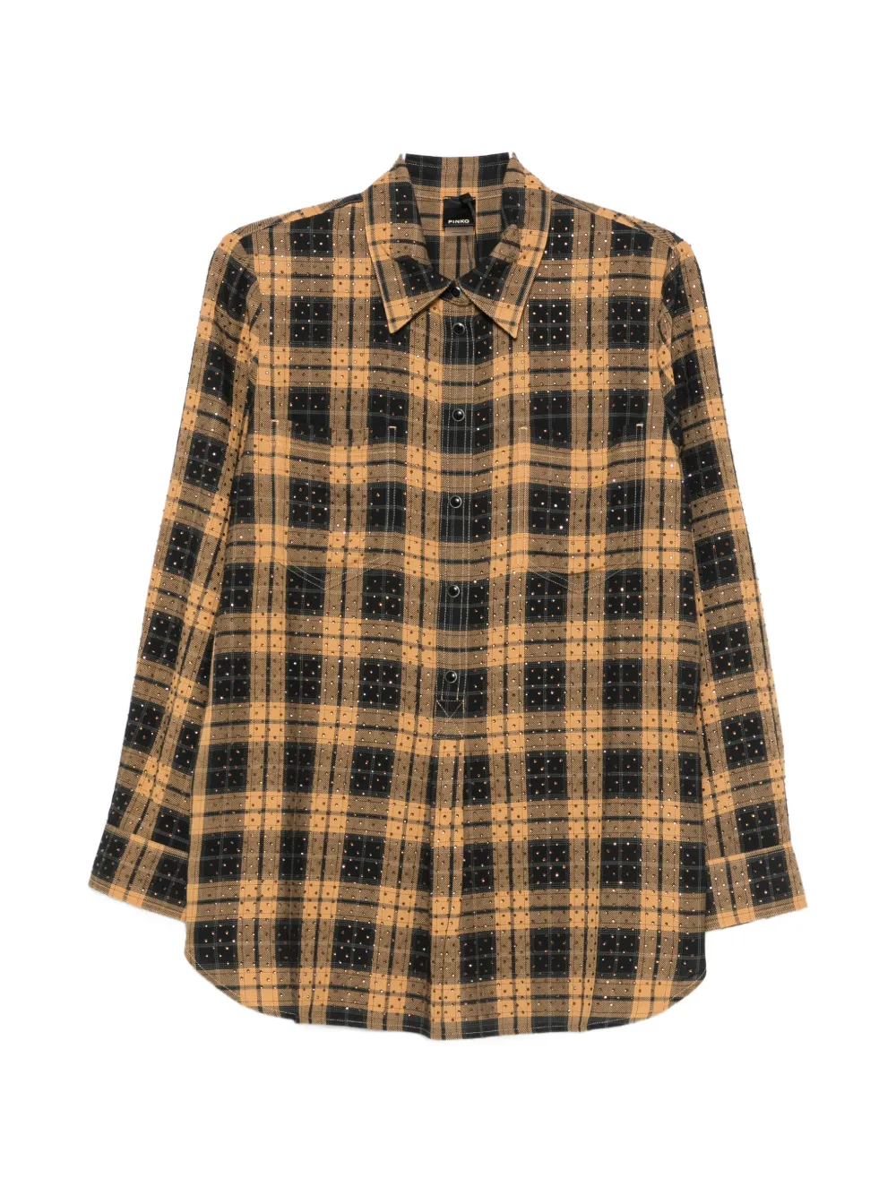 PINKO rhinestone-embellished checked shirt - Braun