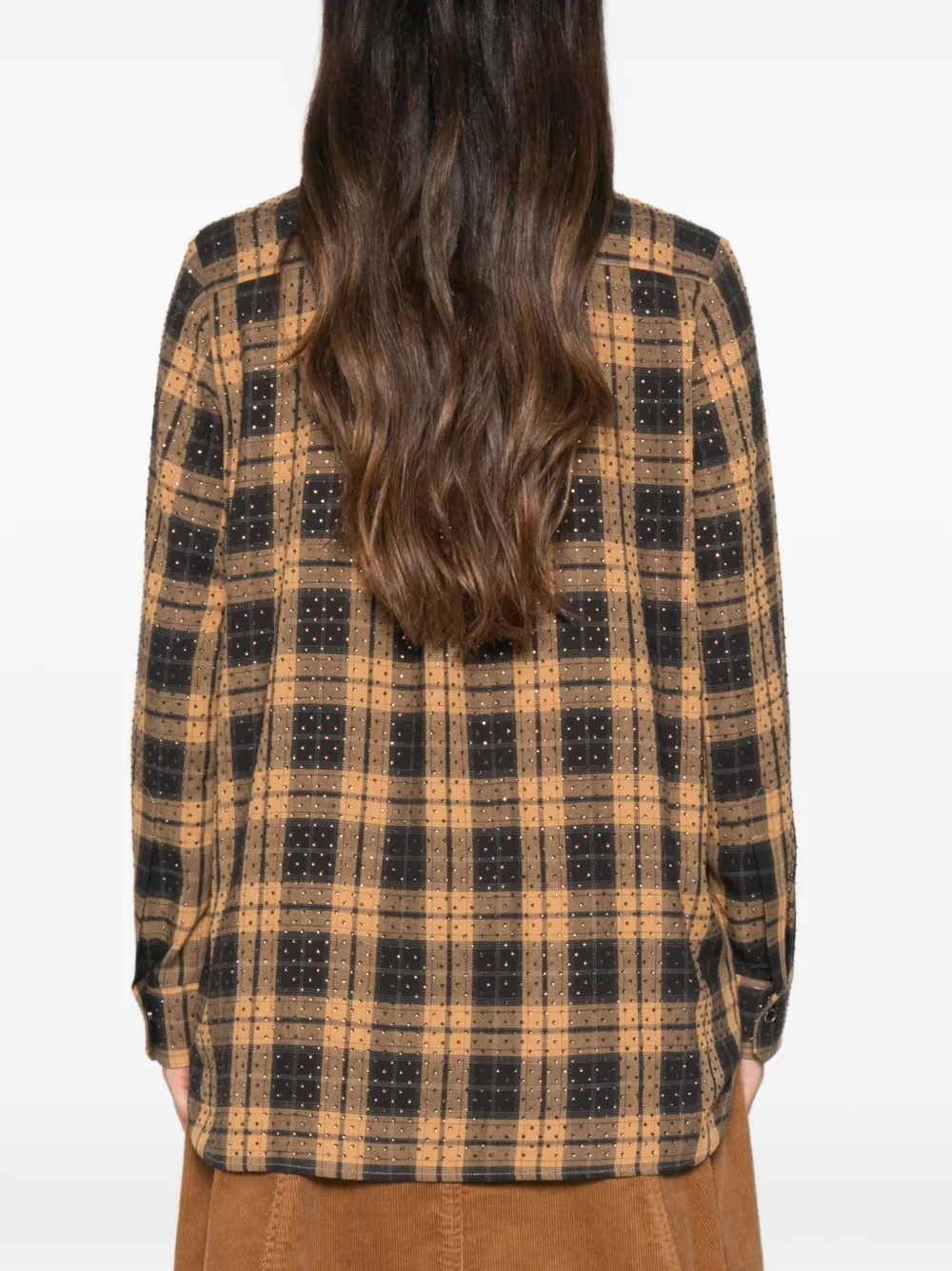 PINKO Geruite blouse verfraaid met stras Bruin