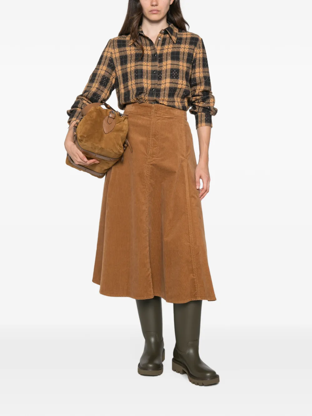 PINKO Geruite blouse verfraaid met stras Bruin