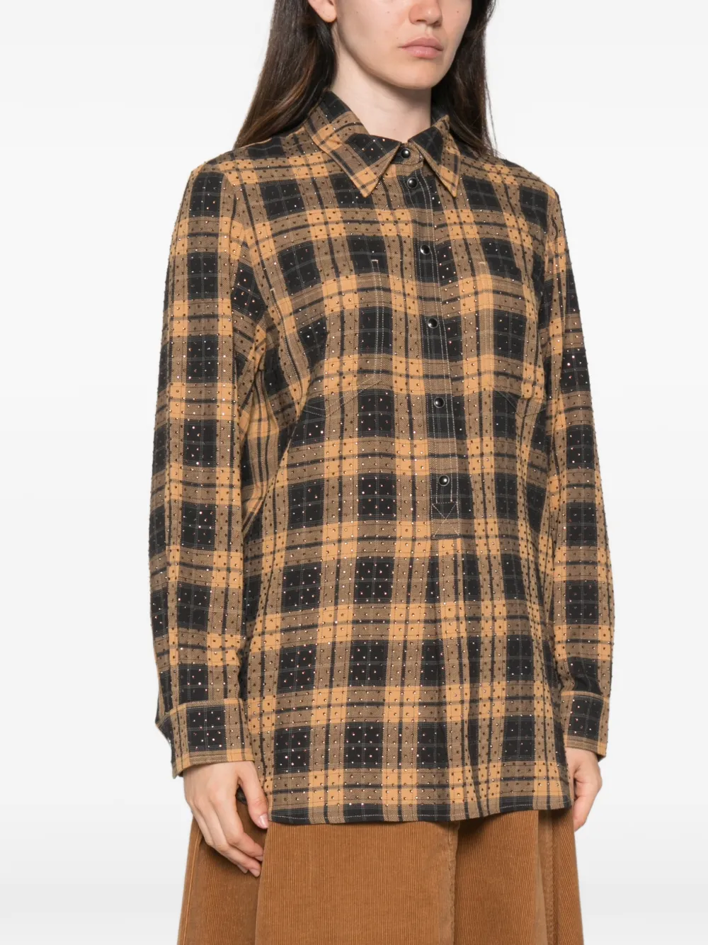 PINKO Geruite blouse verfraaid met stras Bruin