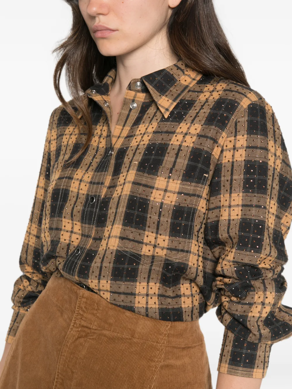 PINKO Geruite blouse verfraaid met stras Bruin