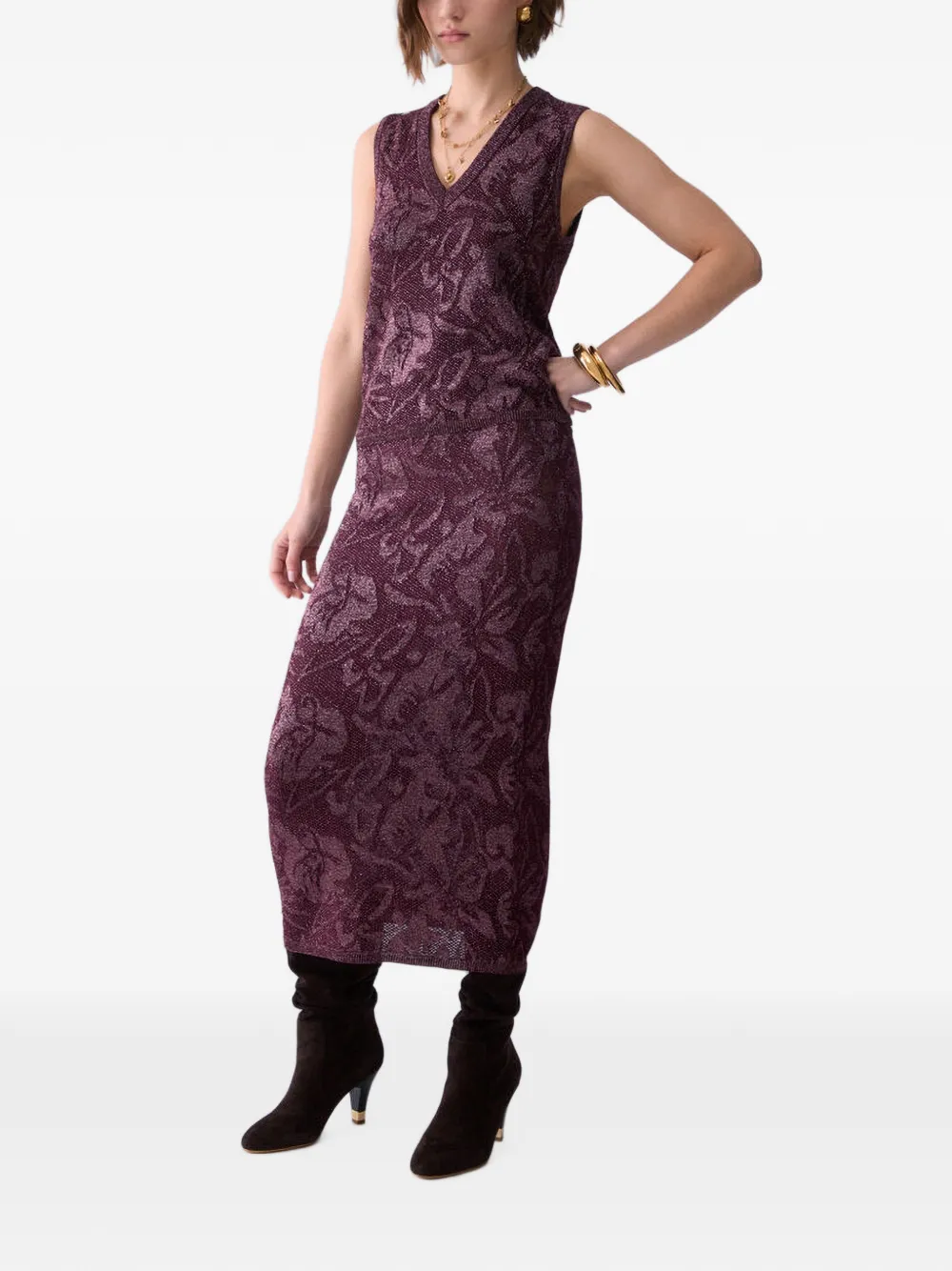 LIU JO Midi-rok met metallic draad en bloemen-jacquard Paars