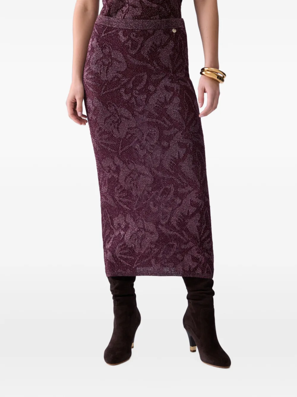 LIU JO Midi-rok met metallic draad en bloemen-jacquard Paars