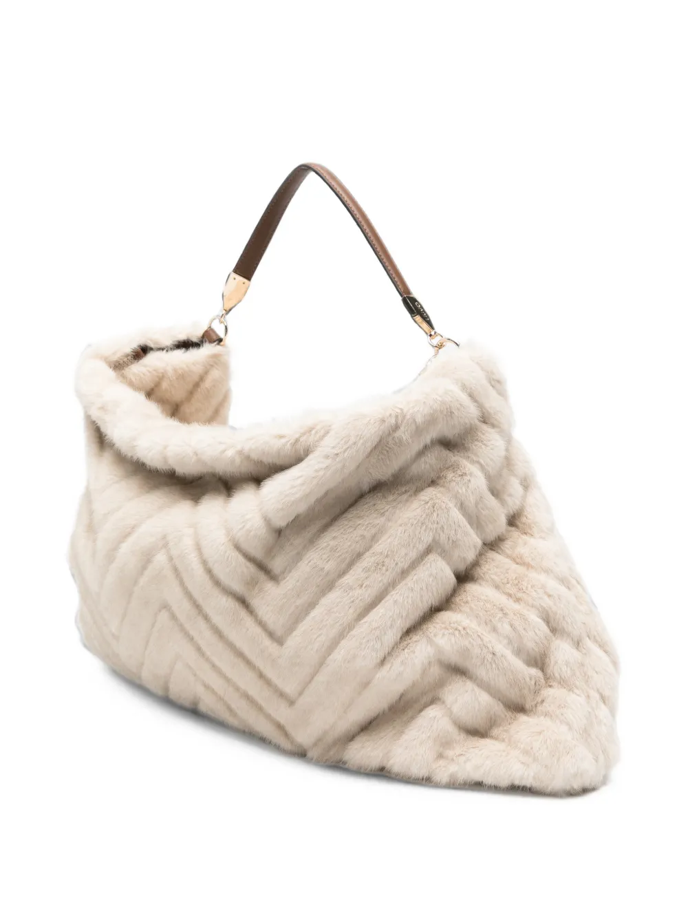 LIU JO Schoudertas van imitatiebont met chevron-patroon Beige