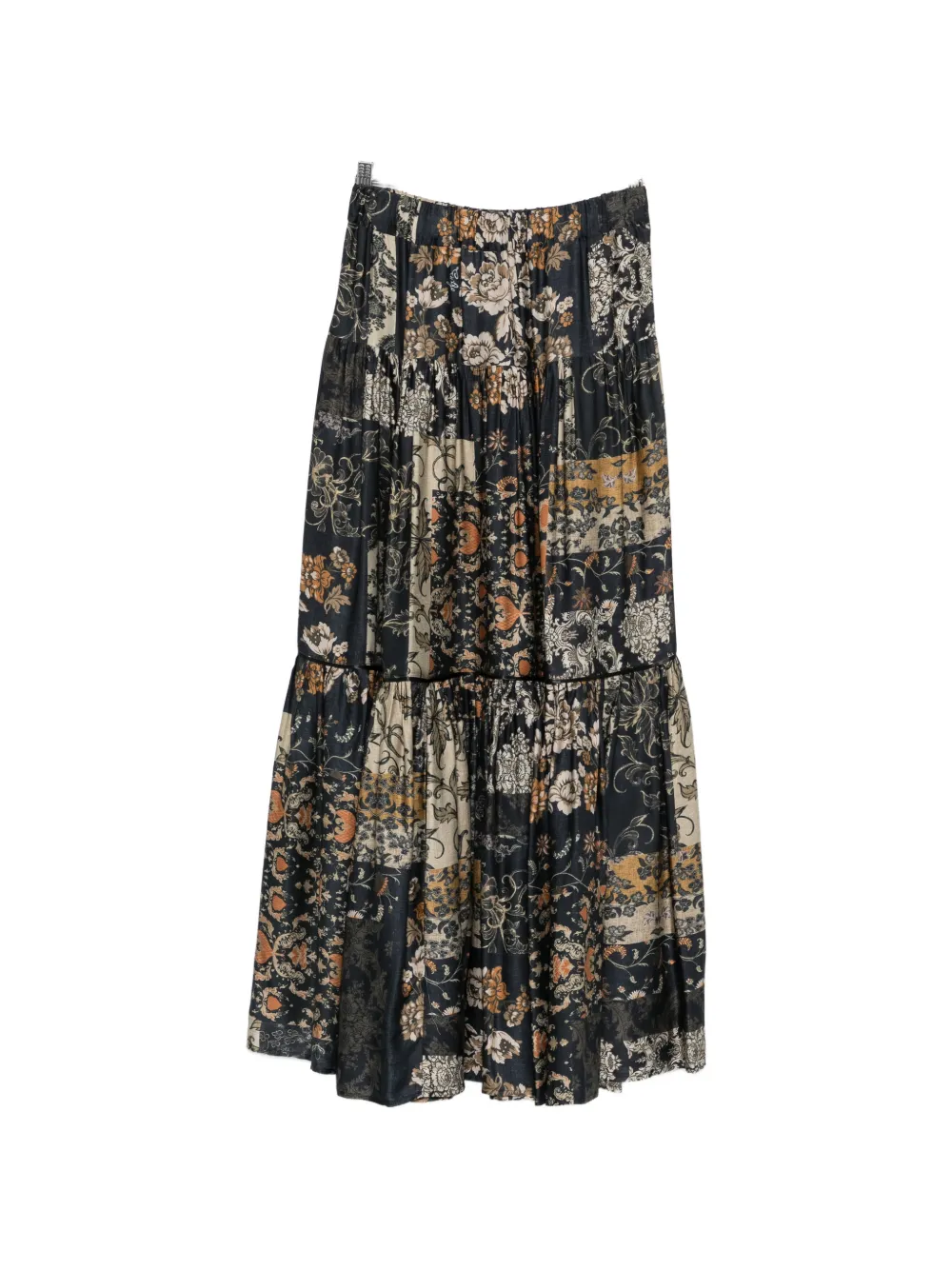 LIU JO floral-patchwork tiered midi skirt - Nero