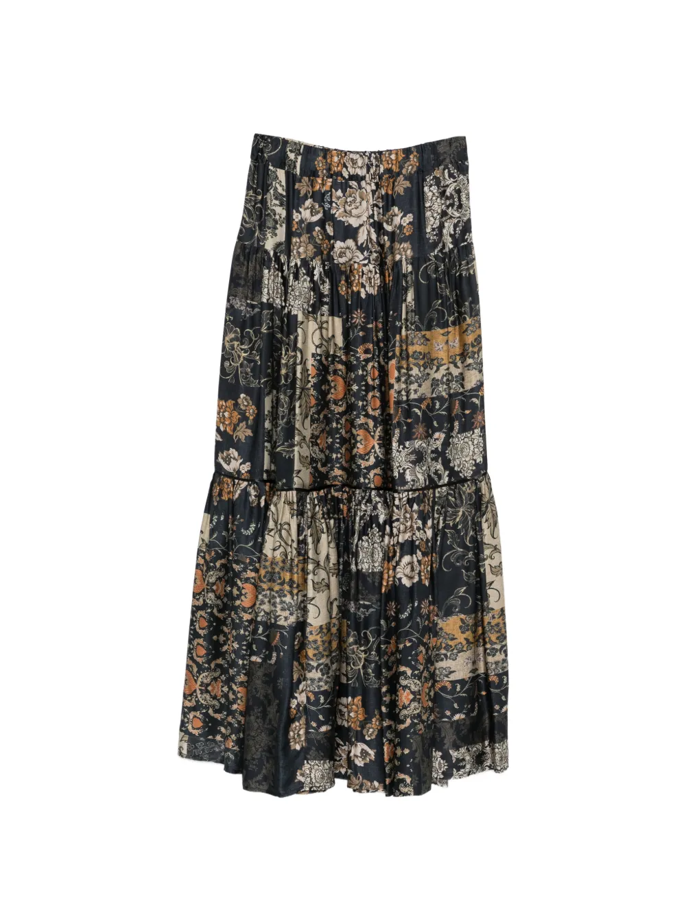 LIU JO floral-patchwork tiered midi skirt - Nero