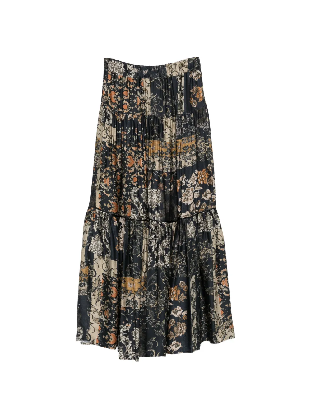 LIU JO Gelaagde midi-rok met bloemenpatchwork Zwart