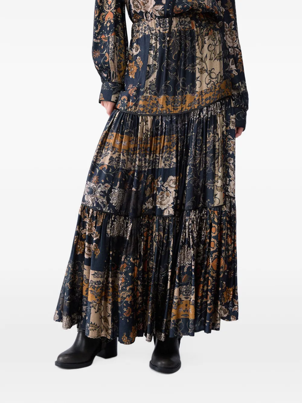 LIU JO Gelaagde midi-rok met bloemenpatchwork Zwart