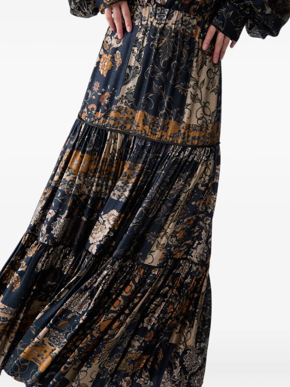 LIU JO Gelaagde midi-rok met bloemenpatchwork Zwart