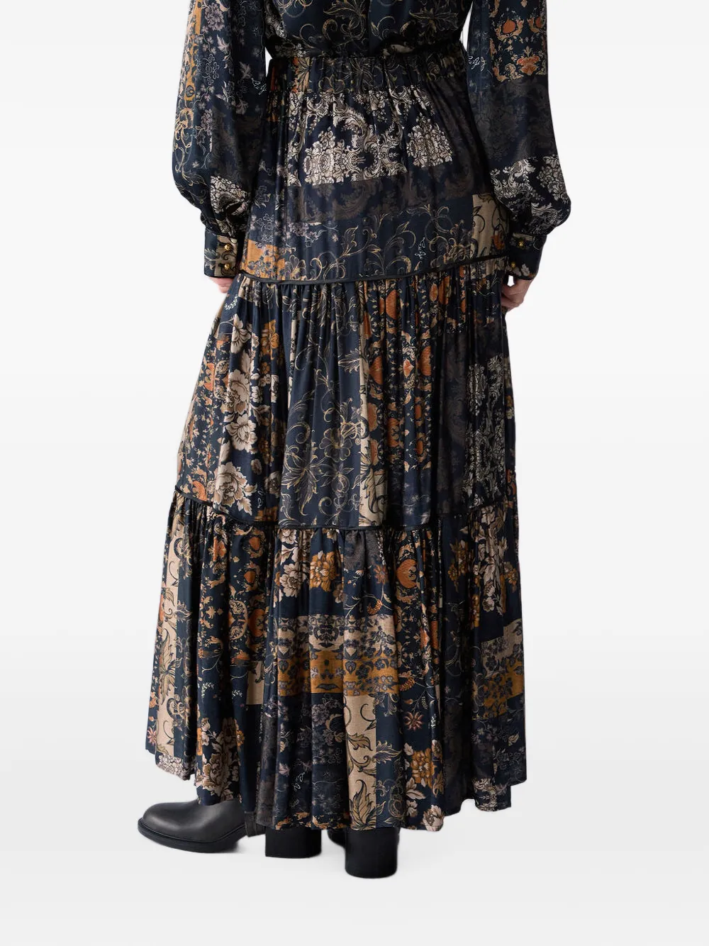 LIU JO Gelaagde midi-rok met bloemenpatchwork Zwart