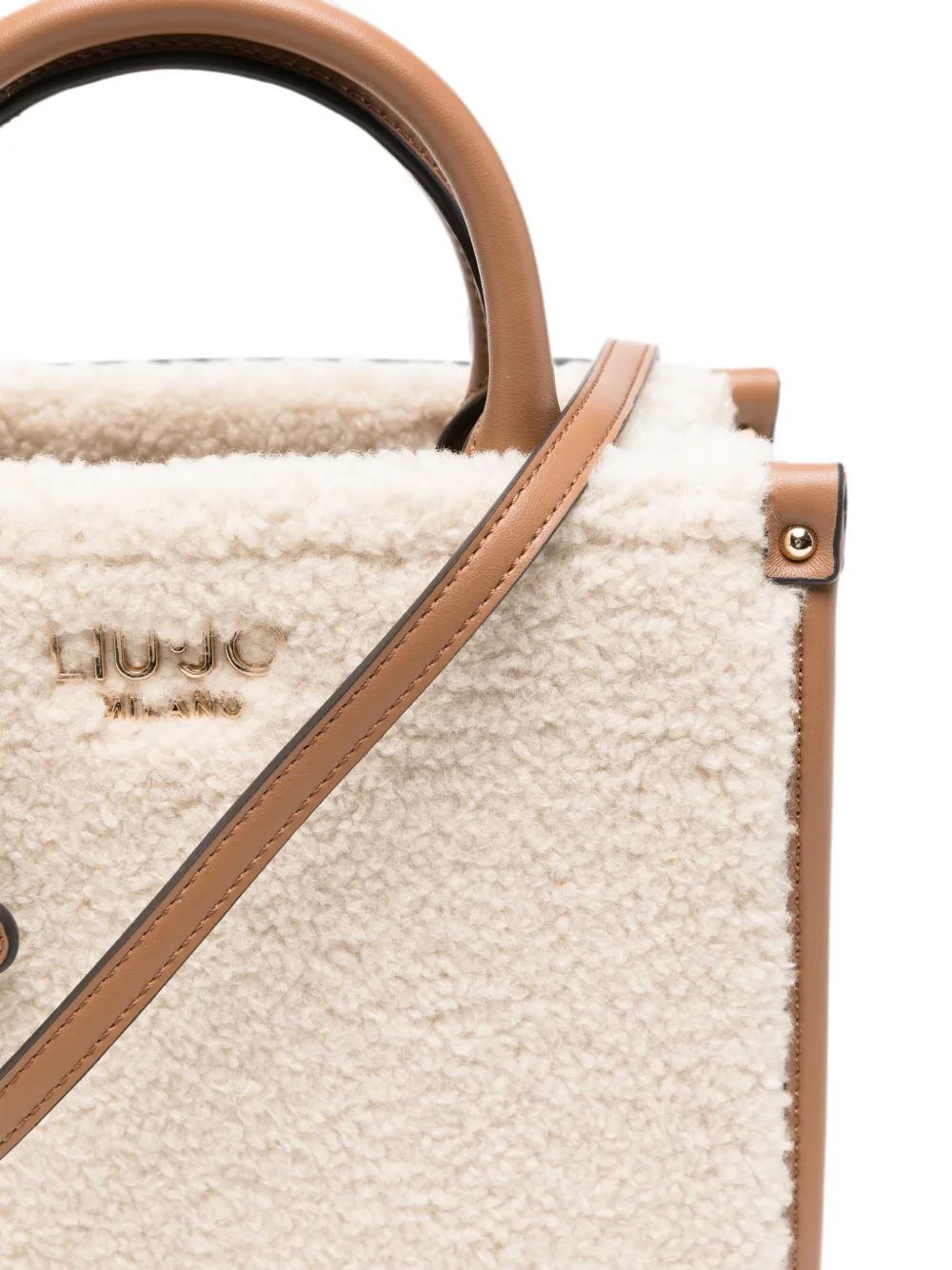 LIU JO Shopper met imitatielamswol en logoplakkaat Beige