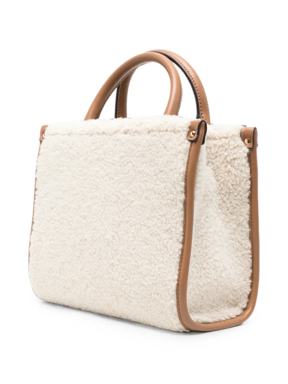 LIU JO Shopper met imitatielamswol en logoplakkaat Beige
