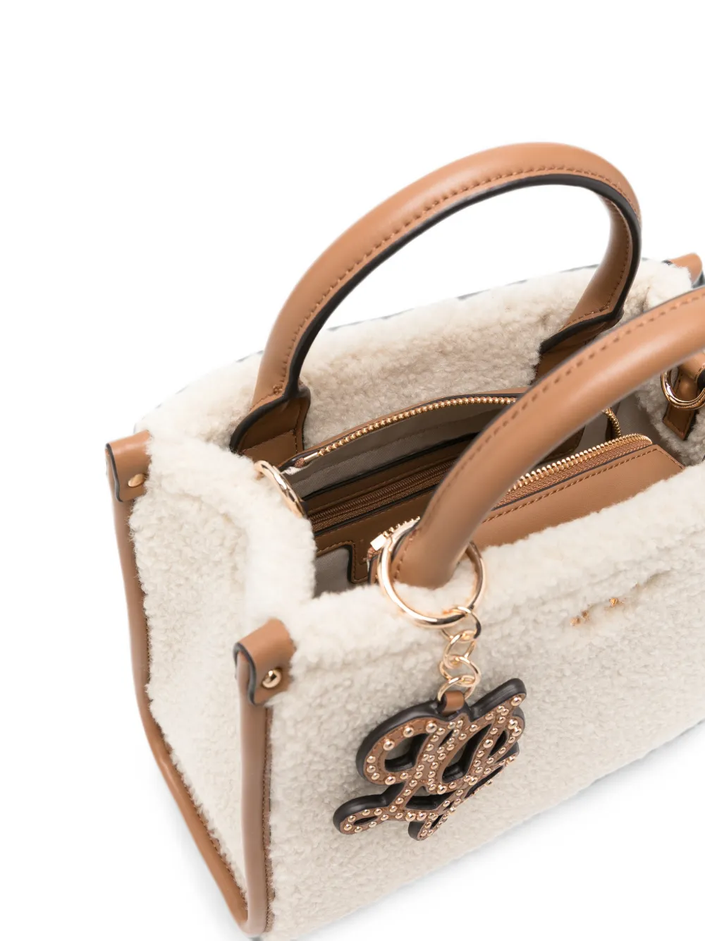 LIU JO Shopper met imitatielamswol en logoplakkaat Beige