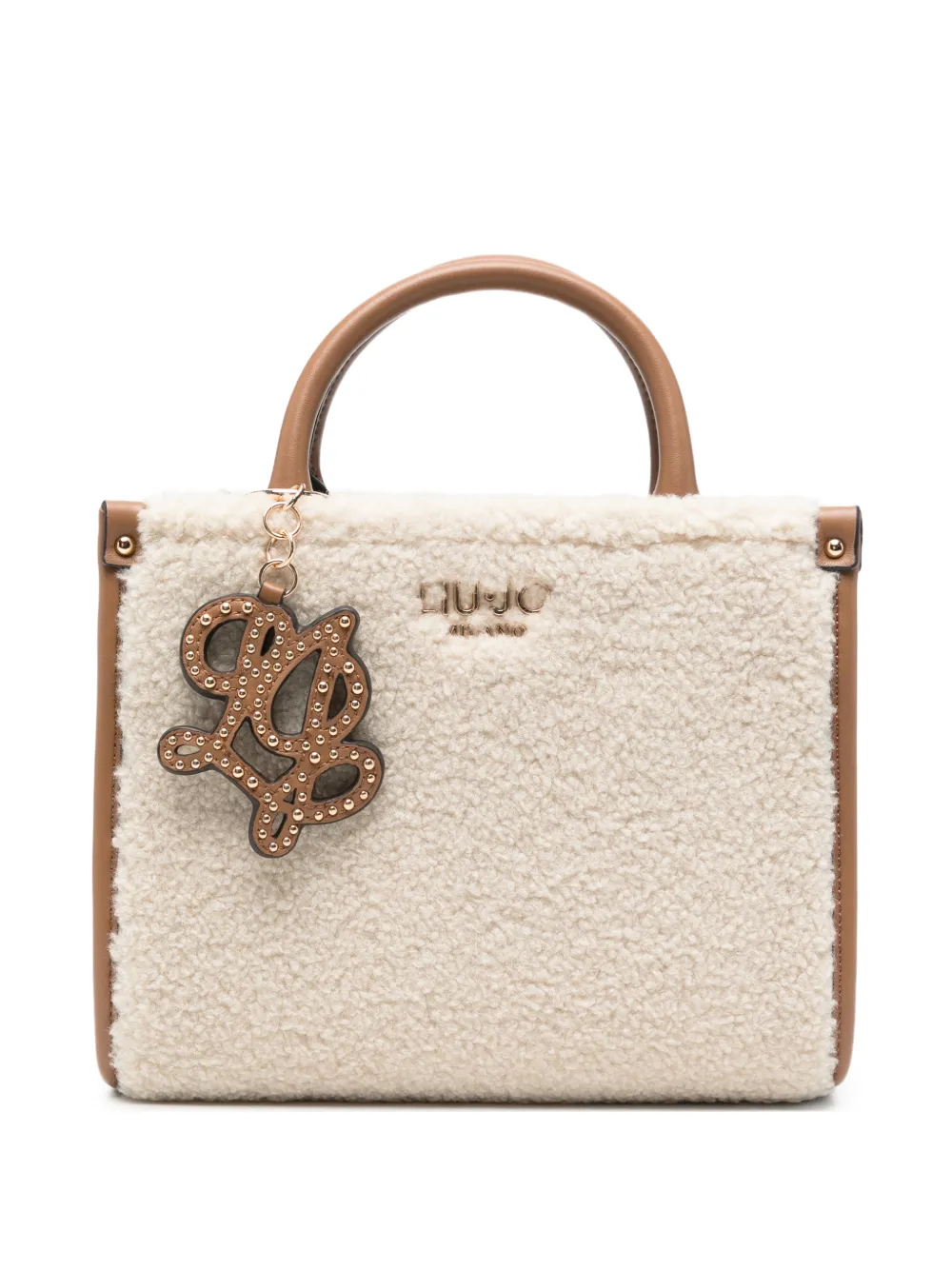 LIU JO faux-shearling logo-plaque tote bag - Toni neutri