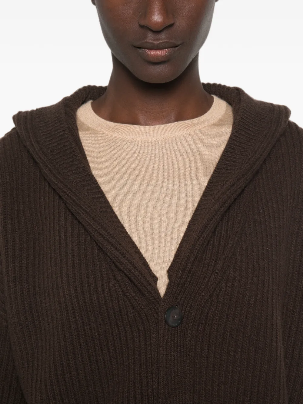 DONDUP Ribgebreid vest met capuchon Bruin