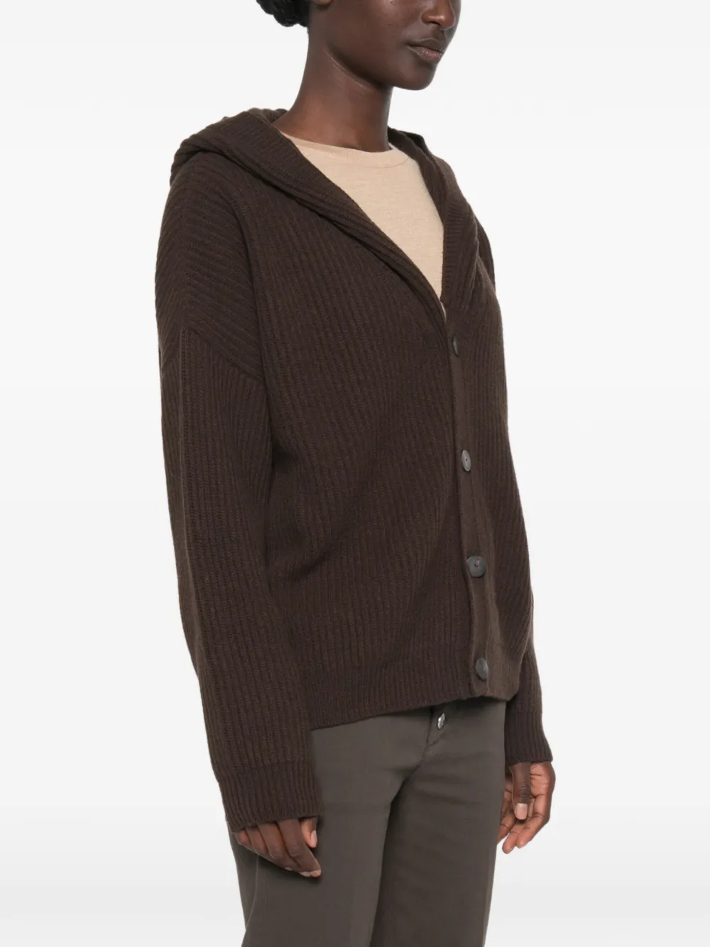 DONDUP Ribgebreid vest met capuchon Bruin