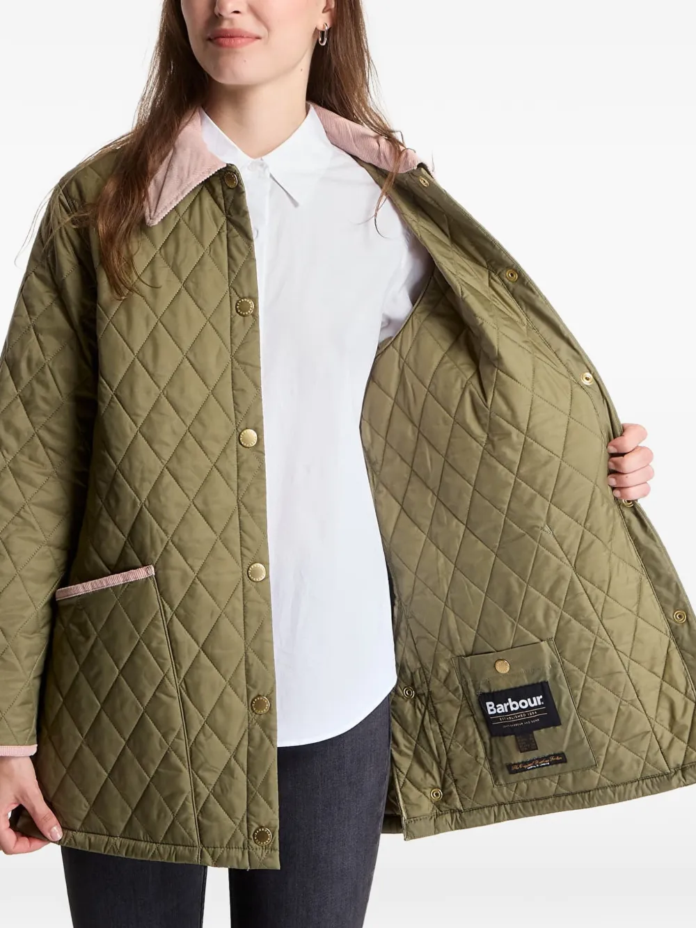 Barbour Liddesdale gewatteerd jack met ribfluwelen kraag Groen