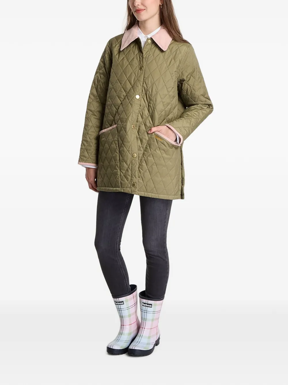 Barbour Liddesdale gewatteerd jack met ribfluwelen kraag Groen