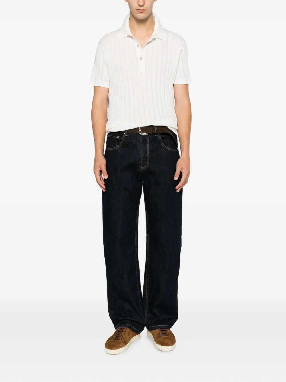 TOM FORD Ribgebreid poloshirt Beige
