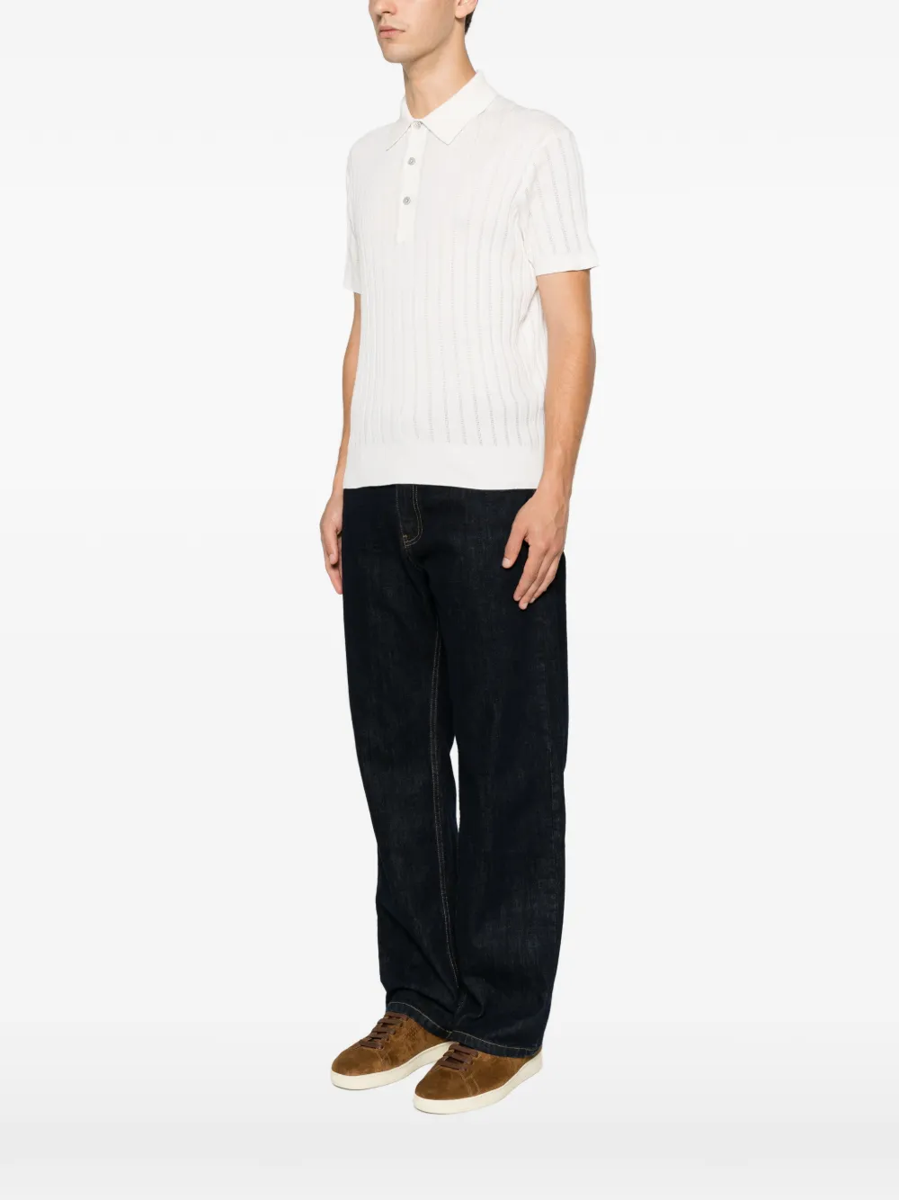TOM FORD Ribgebreid poloshirt Beige