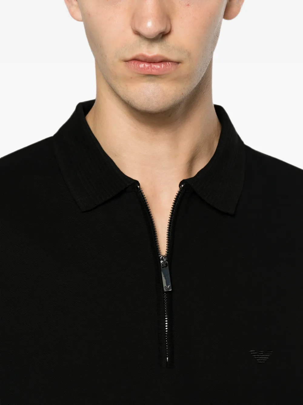 Emporio Armani Poloshirt met logopatch en ritssluiting Zwart
