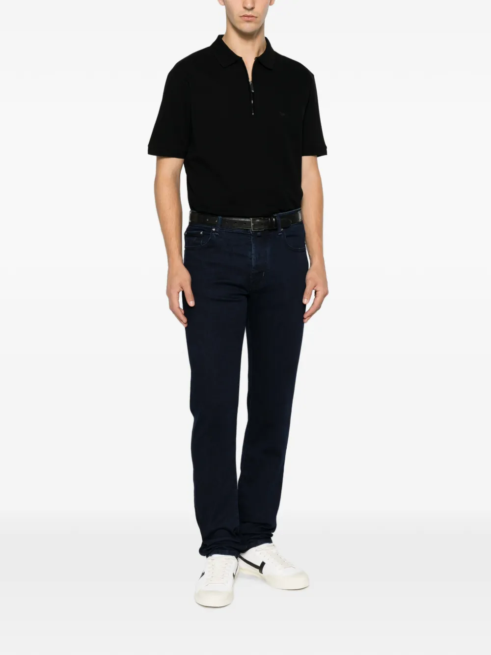 Emporio Armani Poloshirt met logopatch en ritssluiting Zwart