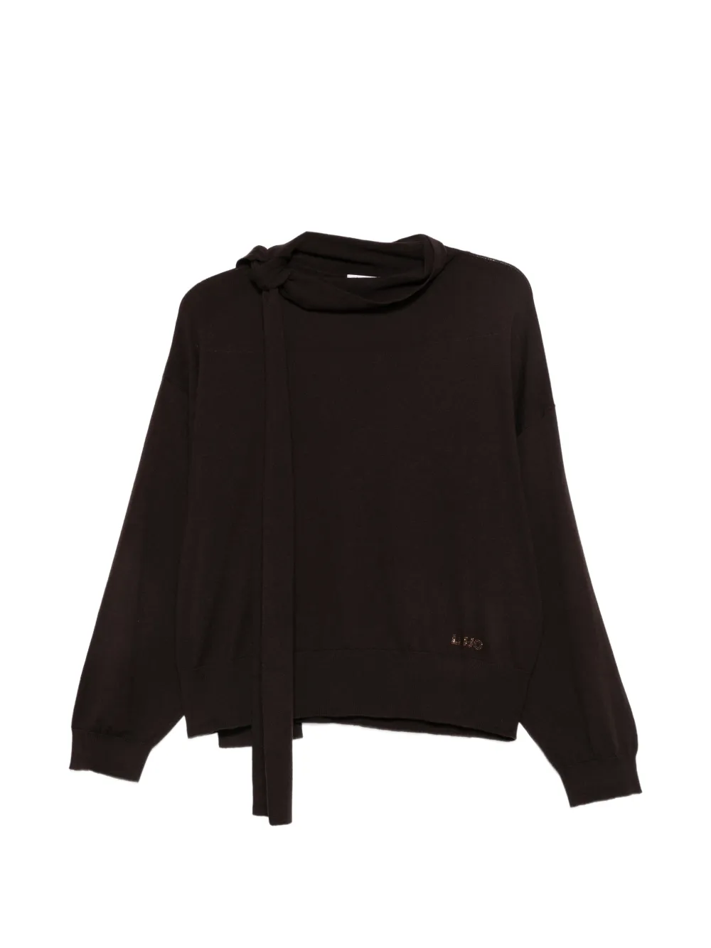 Liu •jo Tie-neck Rhinestone-logo Sweatshirt In Brown