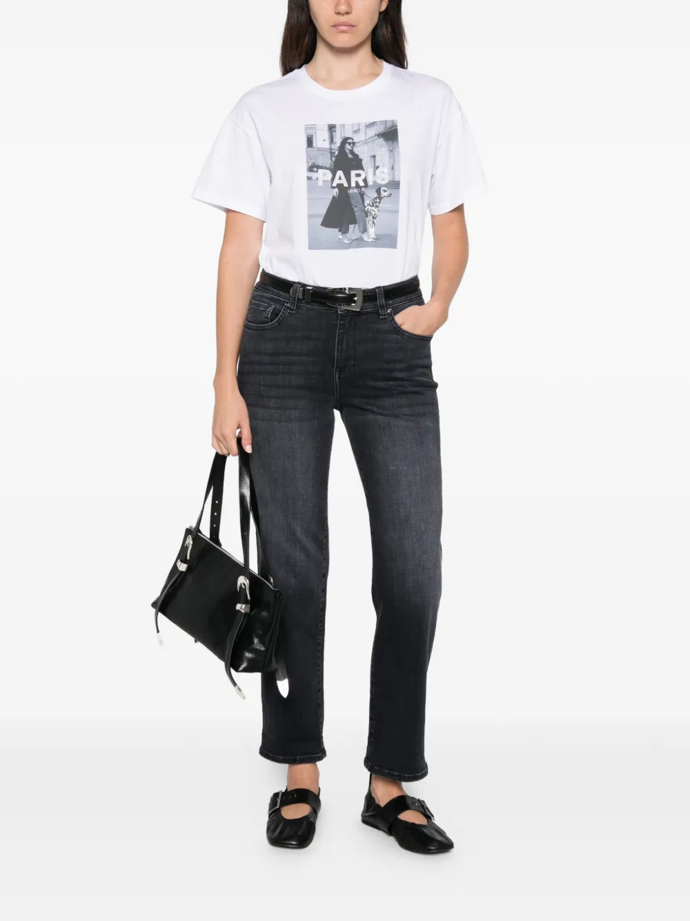 LIU JO Jeans met logoplakkaat en verwassen effect Zwart