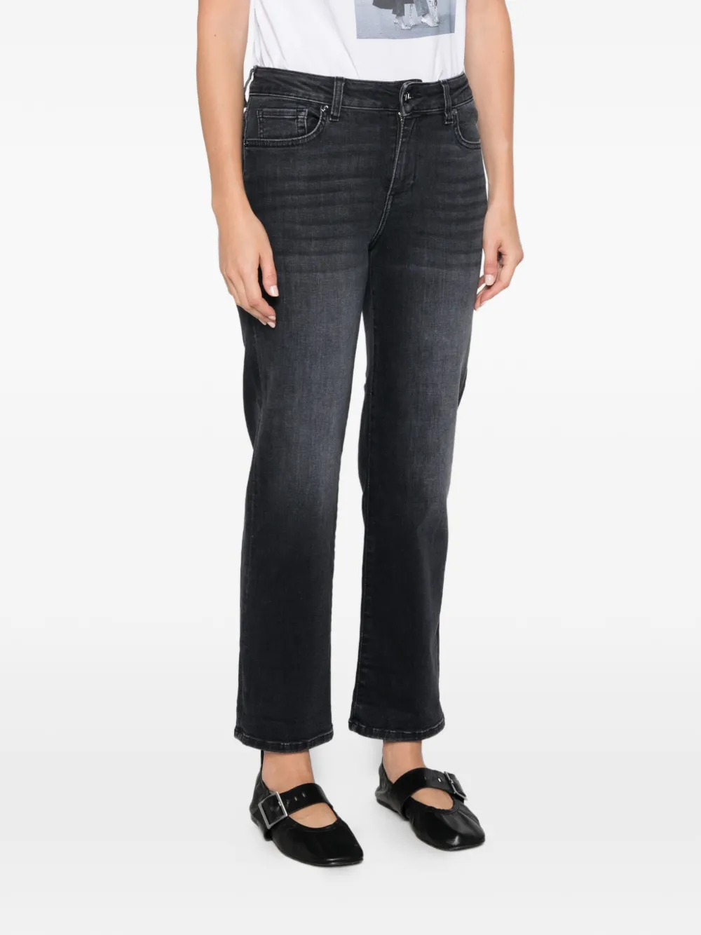 LIU JO Jeans met logoplakkaat en verwassen effect Zwart