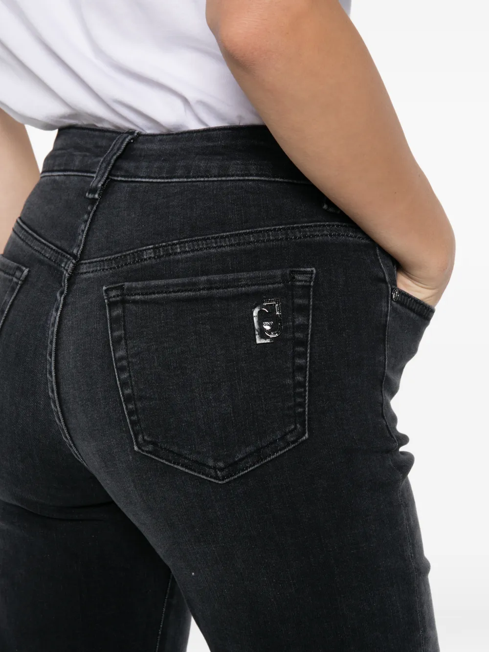 LIU JO Jeans met logoplakkaat en verwassen effect Zwart